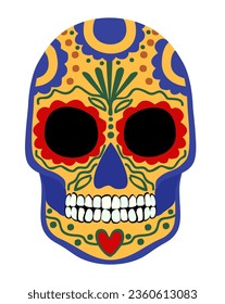 Mexican decorative skull. Vector isolated illustration.