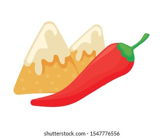 mexican delicious nachos with cheese sauce and chili pepper vector illustration design