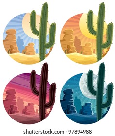 Mexican desert landscape in 4 different versions.  No transparency used. Basic (linear) gradients.