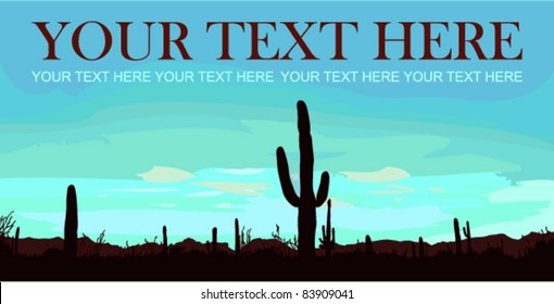 Mexican desert sunrise with cactus. Vector illustration. Place for your text.