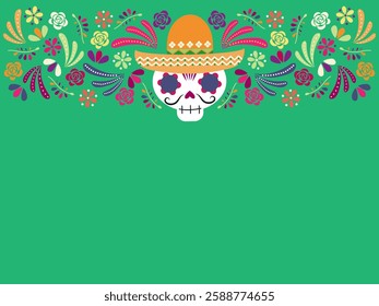 It is a Mexican design background that skull and flower. Day of the Dead.