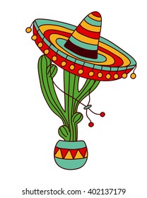 Mexican design with sombrero and cactus, vector illustration