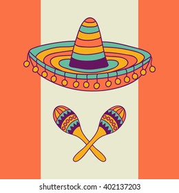 Mexican design with sombrero and cactus, vector illustration