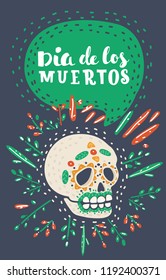 Mexican Dia de los Muertos (Day of the Dead) sugar skull. Calavera on Halloween. Vector cartoon illustration in modern concept