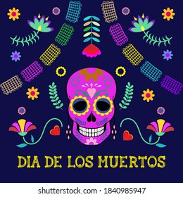 Mexican Dia de los Muertos (Day of the Dead) vector illustration on dark background