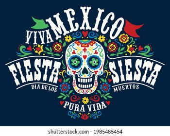 Mexican dia de los muertos cute floral skull vector artwork for t shirt