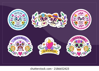 Mexican Dia de los Muertos stickers  6 stickers and traditional Mexican elements to celebrate the Day the Dead  Isolated elements  perfect for sticker designs  online posts  party events  Set 2  3 