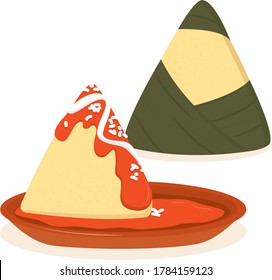 Mexican dish: corundas (triangular tamales) with sour cream, sauce and cheese. Michoacán, México.