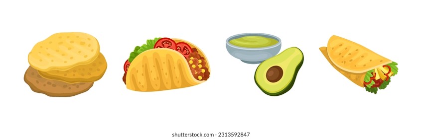 Mexican Dish and Meal as Traditional Cuisine Vector Set