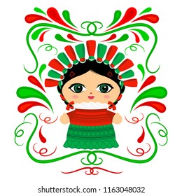 Mexican Doll with decorative ornaments vector illustration