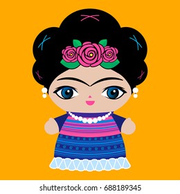 Mexican Doll vector illustration, Mexico traditional style doll.