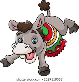 Burro mexicano saltando e vestindo um cobertor colorido de ilustração