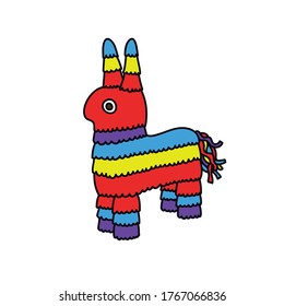 mexican donkey pinata toy doodle icon, vector illustration