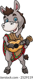 Mexican donkey playing guitar and wearing a sombrero Mexican hat of illustration