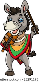 Mexican donkey playing violin and wearing a sombrero Mexican hat of illustration