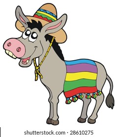 Mexican donkey with sombrero - vector illustration.