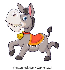 Mexican donkey wearing a sombrero and a colorful blanket. on white background