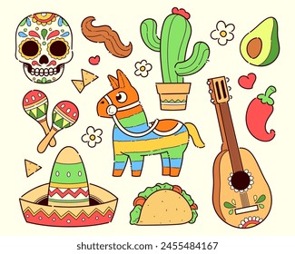 Mexican Doodle Elements Hand Drawn