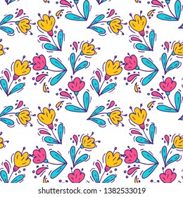 Mexican Doodle Flowers Seamless Pattern. Textile and Surface Design Texture. Wrapping Paper and Scrapbooking Template. Vector Illustration.