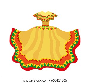 Mexican dress icon, flat style. Traditional Mexican female apparel. Isolated on white background. Vector illustration, clip-art