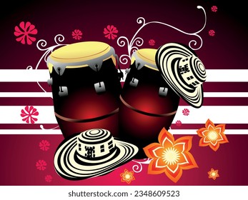 Mexican drum hat and back paln brown vector Eps10