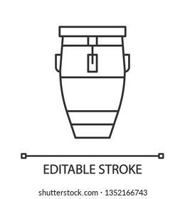 Mexican drum linear icon. Conga. Tumbadora. Large tubular bass drum. Thin line illustration. Contour symbol. Vector isolated outline drawing. Editable stroke