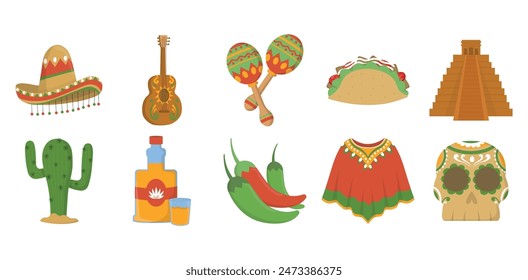 Conjunto de Colección de ilustración de elemento mexicano