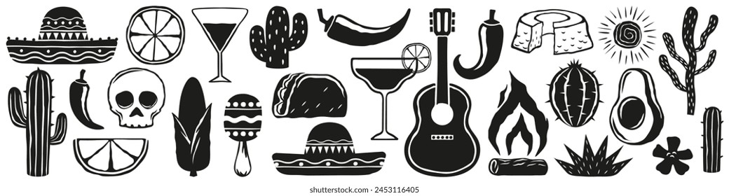 Mexican elements cordel style. Mexico Woodcut vector.