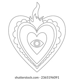 Mexican embroidery heart with fire coloring page