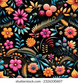 bordado mexicano, patrón mexicano, vector mexicano, patrón floral, vector floral