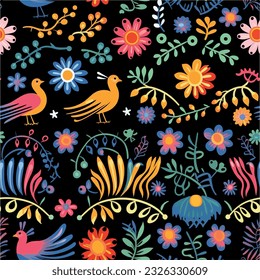 mexikanische Stickerei, mexikanisches Muster, mexikanische Vektorgrafik, Blumenmuster, floraler Vektorgrafik