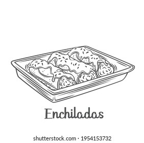 Mexican enchiladas outline vector illustration. Drawn Latin American cuisine.