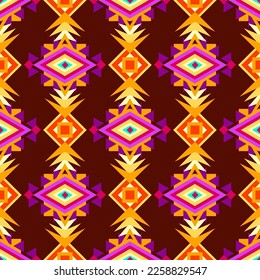 Mexican ethnic decor. Geometric shapes seamless pattern. Colorful vector background.