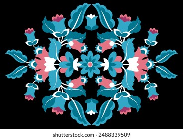 Mexican ethnic embroidery flower on black