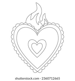 Mexican ethnic heart for embroidery coloring page