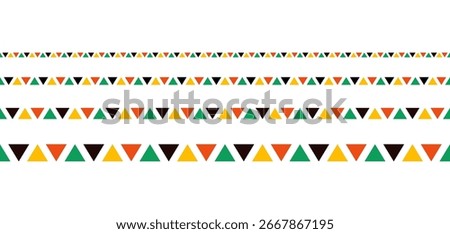 Mexican ethnic line seamless pattern. African ethnic motif border. Triangular color ornament stripe. African ethnic culture ornament. Vector illustration isolated on white background.