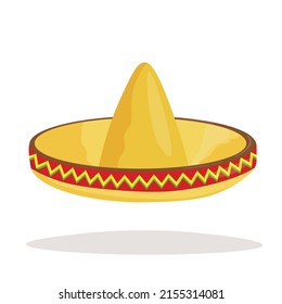 Mexican ethnic sombrero hat isolated element. Vector drawing illustration for icon, game, packaging, banner. Wild west, Mexico concept. Traditional Mexican wide brimmed hat.