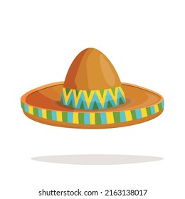 Mexican ethnic sombrero hat isolated element. Vector drawing illustration for icon, game, packaging, banner. Wild west, Mexico concept. Traditional Mexican wide brimmed hat.