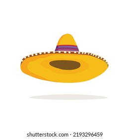 Mexican ethnic sombrero hat isolated element. Vector drawing illustration for icon, game, packaging, banner. Wild west, Mexico concept. Traditional Mexican wide brimmed hat.