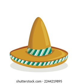 Mexican ethnic sombrero hat isolated element. Vector drawing illustration for icon, game, packaging, banner. Wild west, Mexico concept. Traditional Mexican wide brimmed hat.