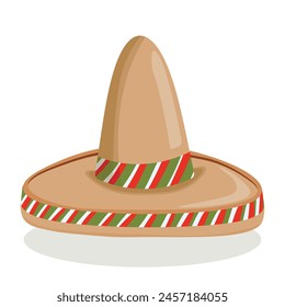 Mexican ethnic sombrero hat isolated element. Vector drawing illustration for icon, game, packaging, banner. Wild west, Mexico concept. Traditional Mexican wide brimmed hat.