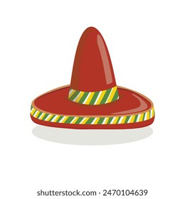 Mexican ethnic sombrero hat isolated element. Vector drawing illustration for icon, game, packaging, banner. Wild west, Mexico concept. Traditional Mexican wide brimmed hat.