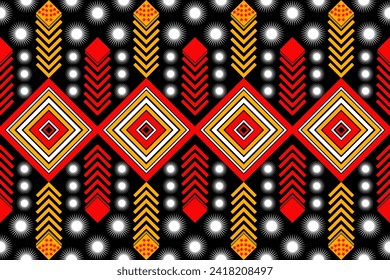 Mexican fabric pattern. Square shape black star flower black background orange yellow white ethnic pattern tribal pattern design for print textile rug pillow curtain.