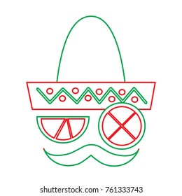 mexican face hat and mustache with slice lemon culture symbol