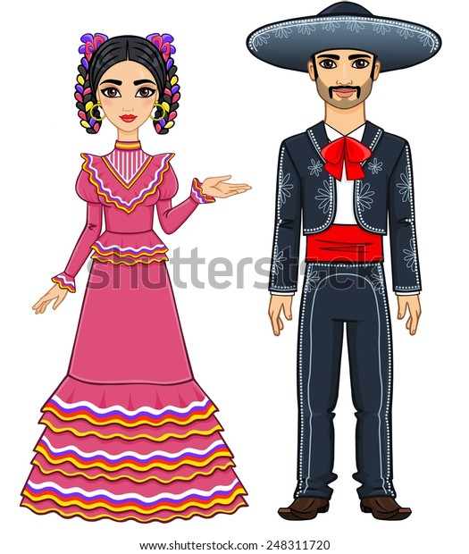 Mexican Family Traditional Festive Clothes Isolated Stock Vector ...