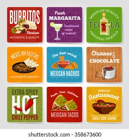 Mexican Famous Chili Con Carne And Fajitas Snack Authentic Food  Recipes Labels Set Abstract Isolated Vector Illustration