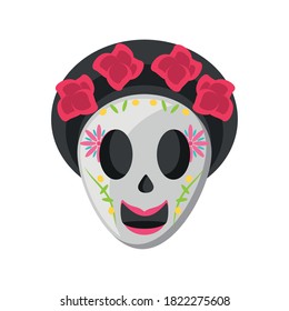 Mexican female skull detailed style icon design, Mexico culture theme Vector illustration