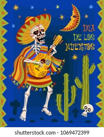 Mexican Festive Card. Mexican National Holiday card. Day of the Dead. Mexican skeleton