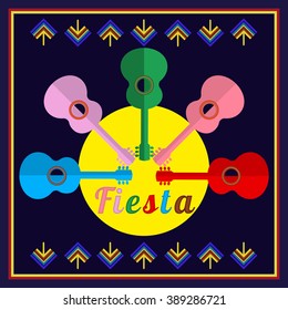 Mexican Fiesta  advertisement. Holiday vector icon/poster/card/cinco de mayo. Design idea to advertise happy fiesta party in Mexico. Template for ethnic fiesta decoration. Vector illustration