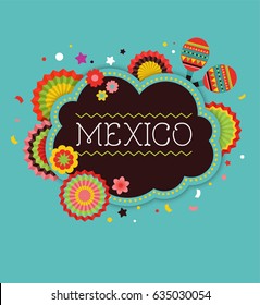 Mexican Fiesta background, banner and poster design with flags, decorations, greeting card